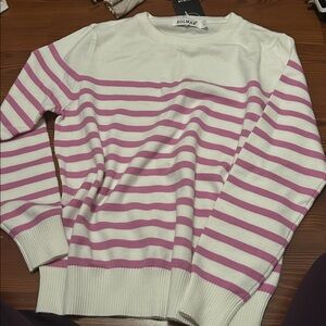 Women's Pink and White Striped Sweater